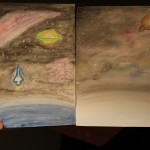 Back at the house, we finished our watercolors of space by adding some oil paint and glitter!